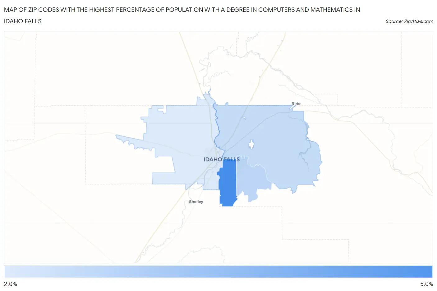 Zip Codes with the Highest Percentage of Population with a Degree in Computers and Mathematics in Idaho Falls Map