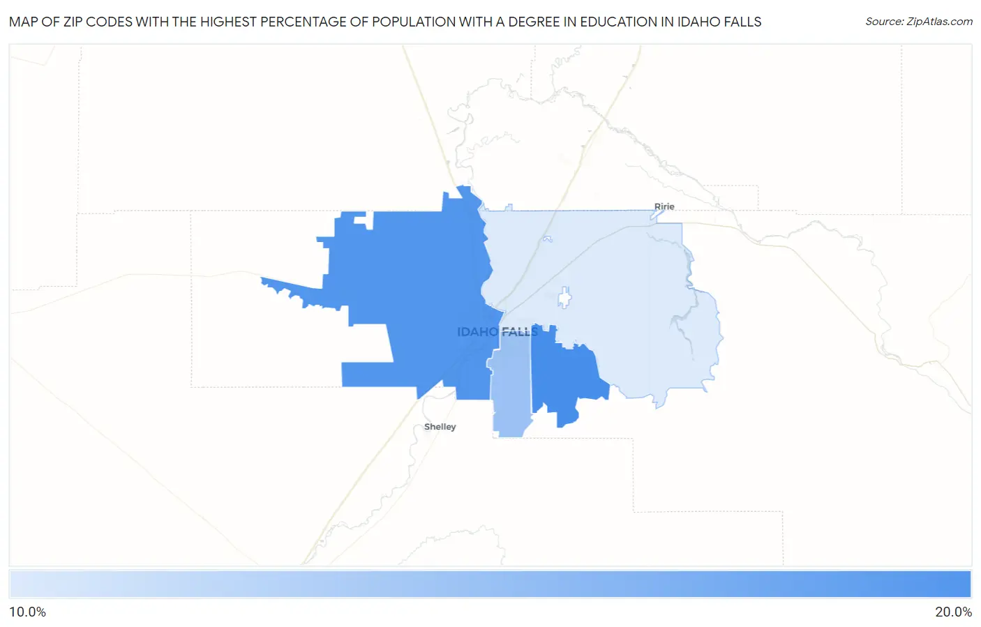 Zip Codes with the Highest Percentage of Population with a Degree in Education in Idaho Falls Map