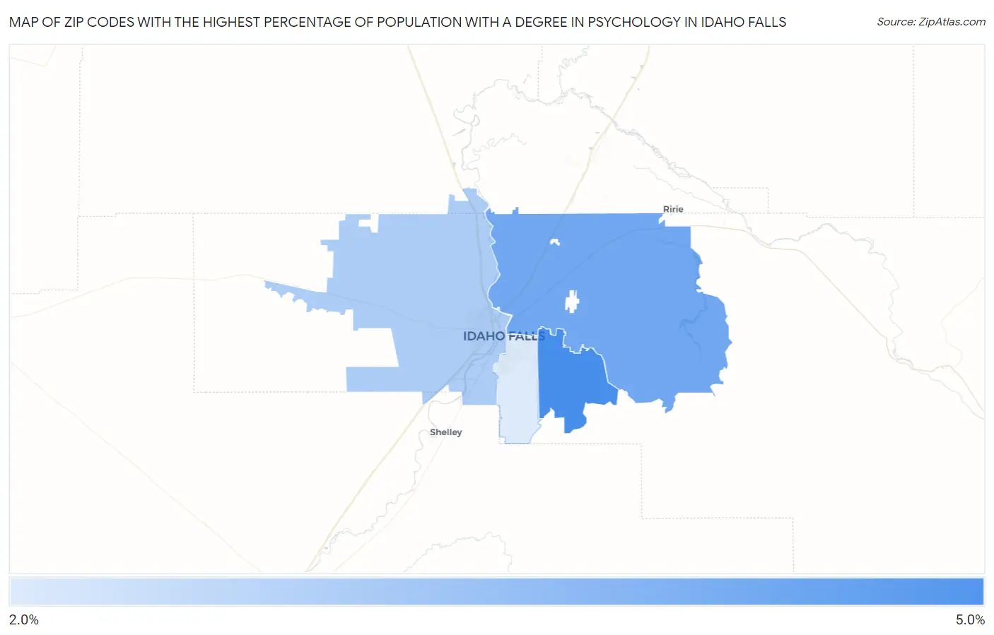 Zip Codes with the Highest Percentage of Population with a Degree in Psychology in Idaho Falls Map