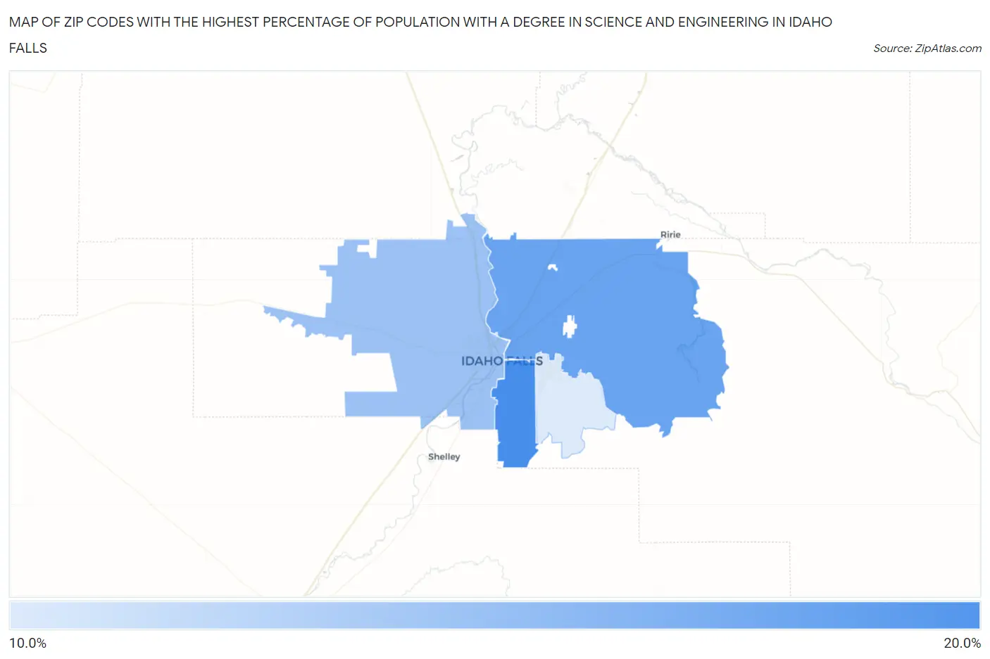 Zip Codes with the Highest Percentage of Population with a Degree in Science and Engineering in Idaho Falls Map