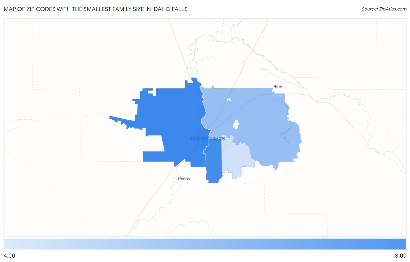 Zip Codes with the Smallest Family Size in Idaho Falls Map