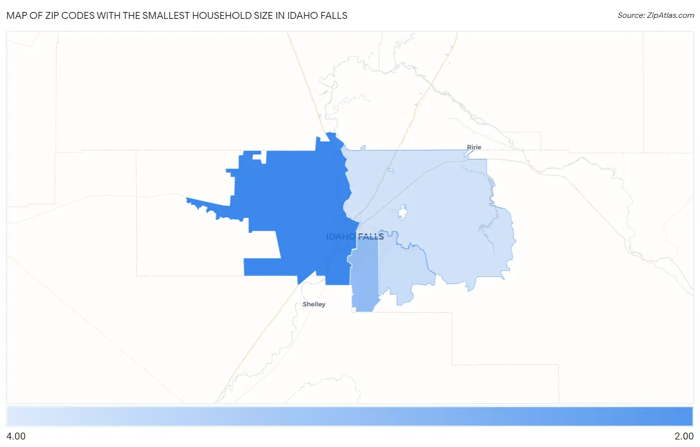 Zip Codes with the Smallest Household Size in Idaho Falls Map