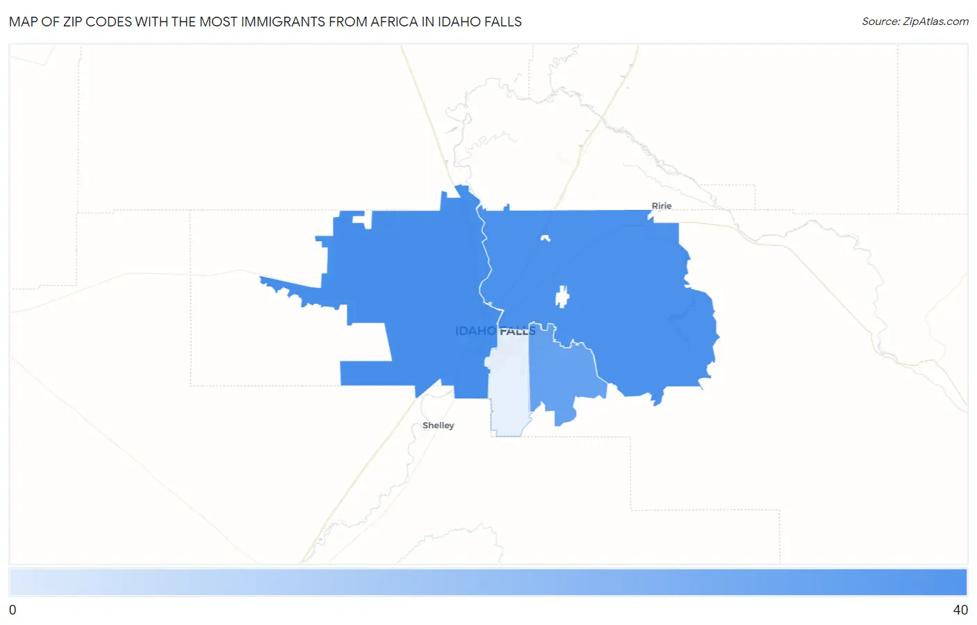 Zip Codes with the Most Immigrants from Africa in Idaho Falls Map