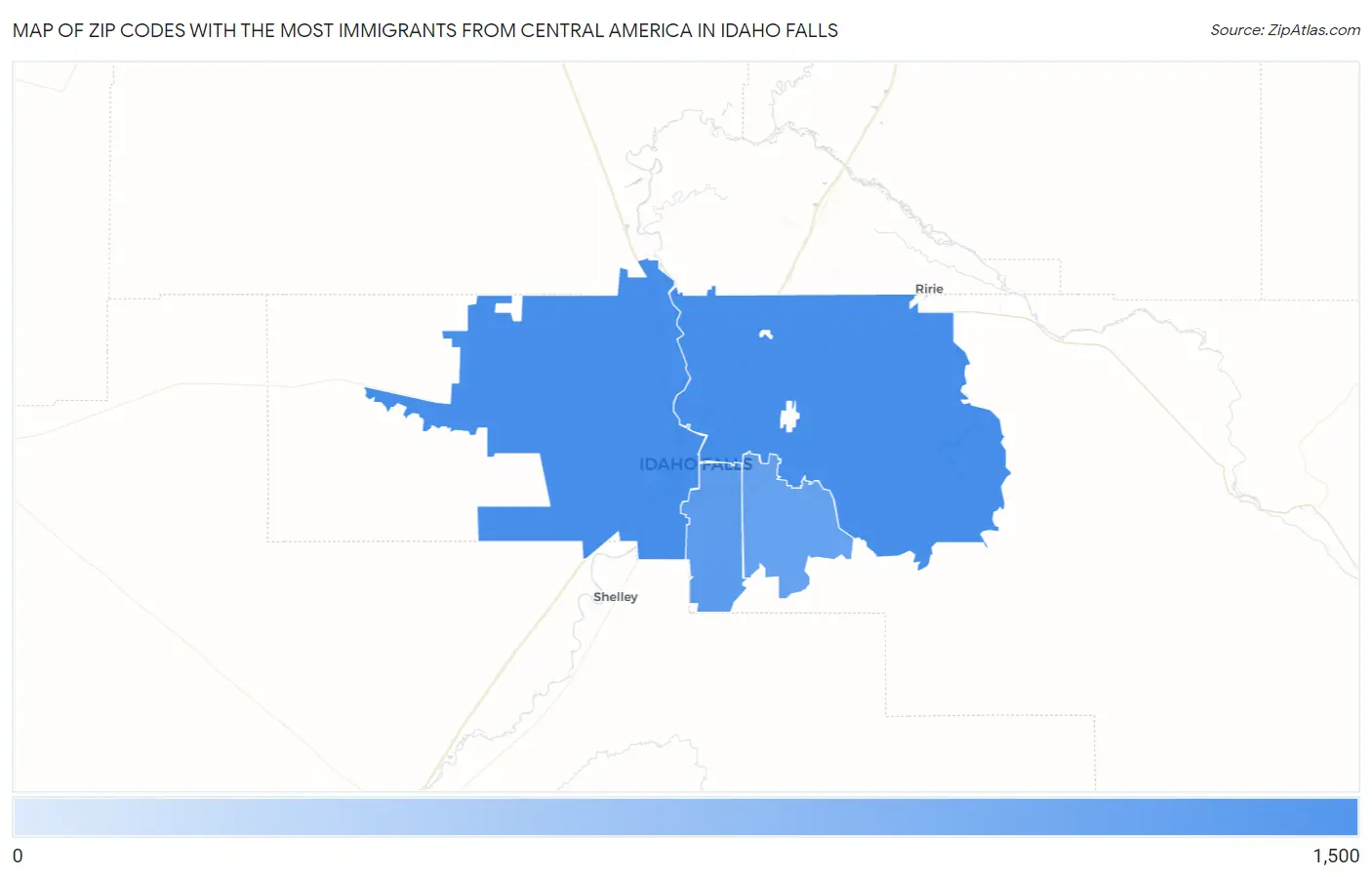 Zip Codes with the Most Immigrants from Central America in Idaho Falls Map