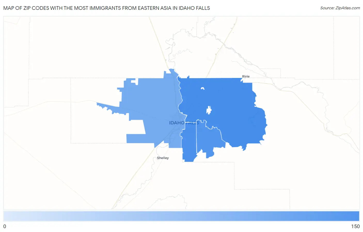 Zip Codes with the Most Immigrants from Eastern Asia in Idaho Falls Map