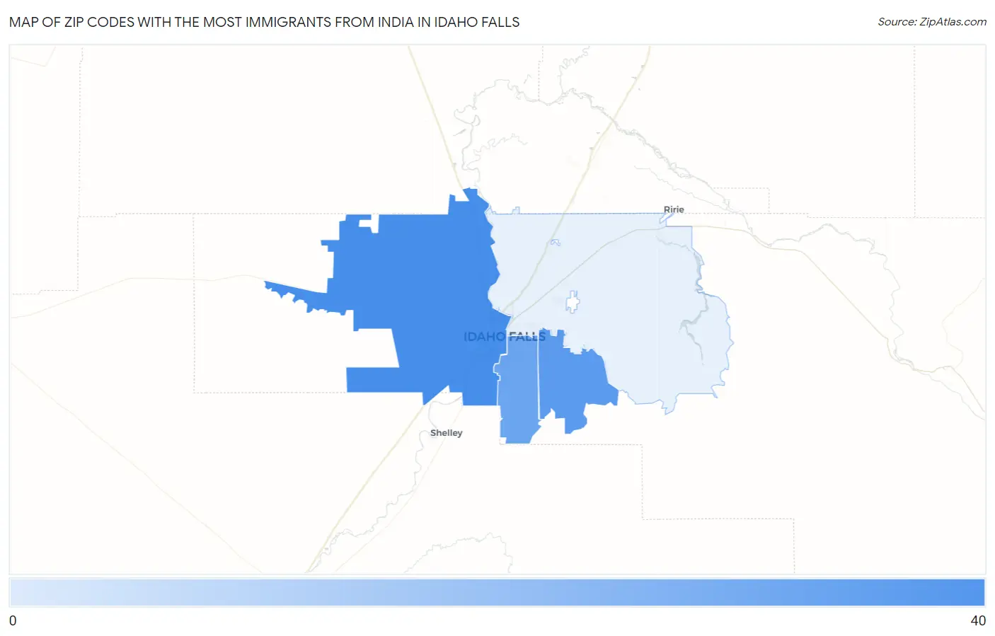 Zip Codes with the Most Immigrants from India in Idaho Falls Map