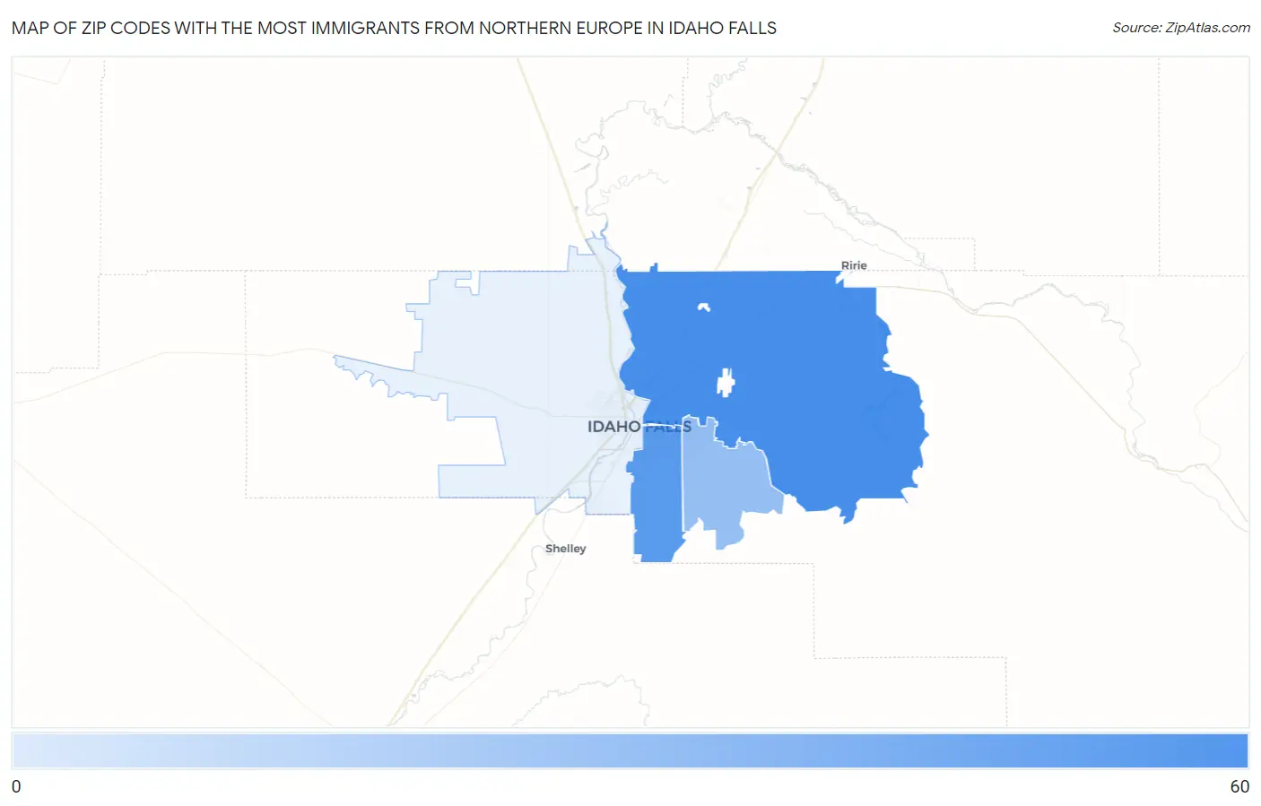 Zip Codes with the Most Immigrants from Northern Europe in Idaho Falls Map