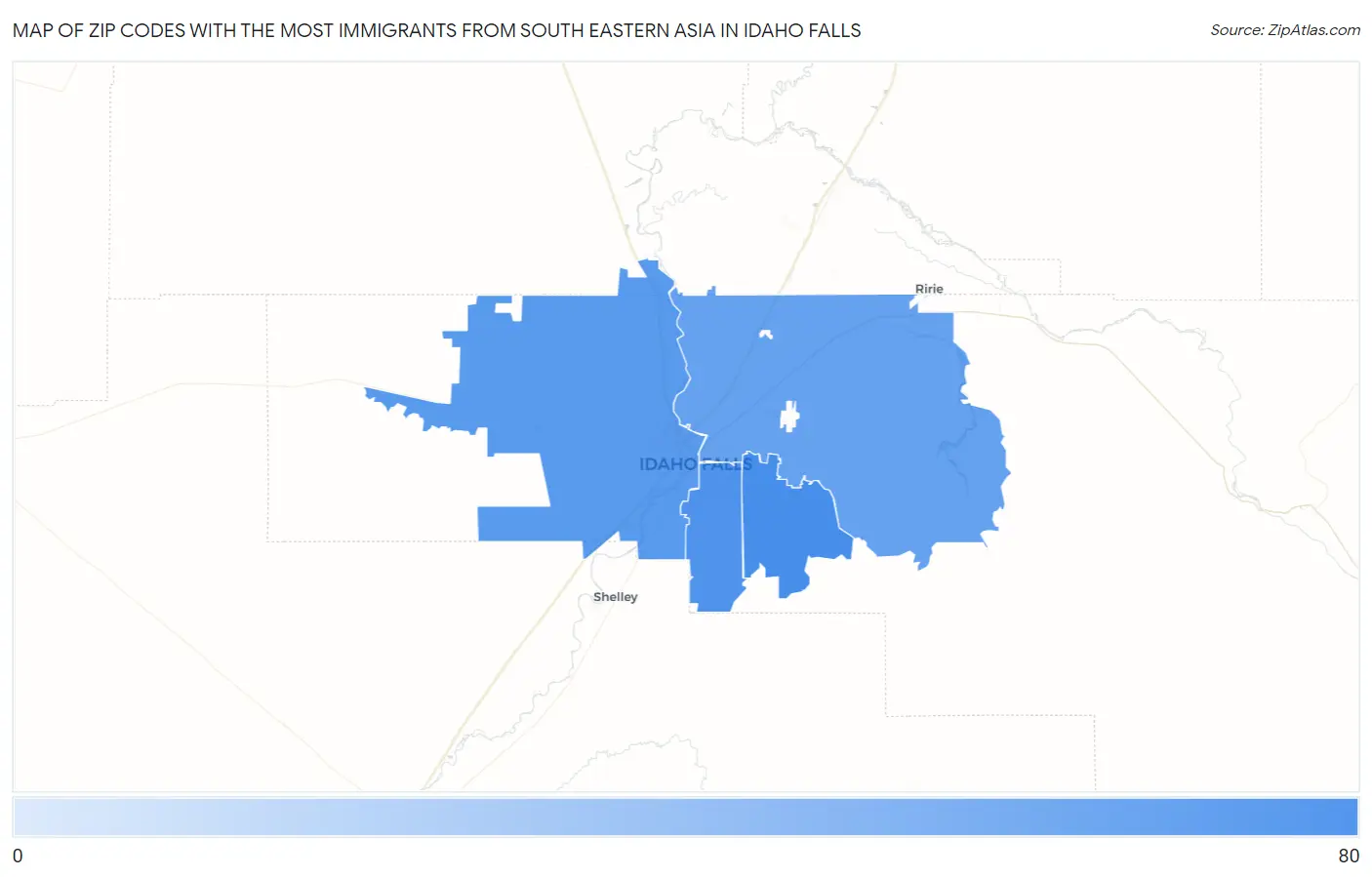 Zip Codes with the Most Immigrants from South Eastern Asia in Idaho Falls Map