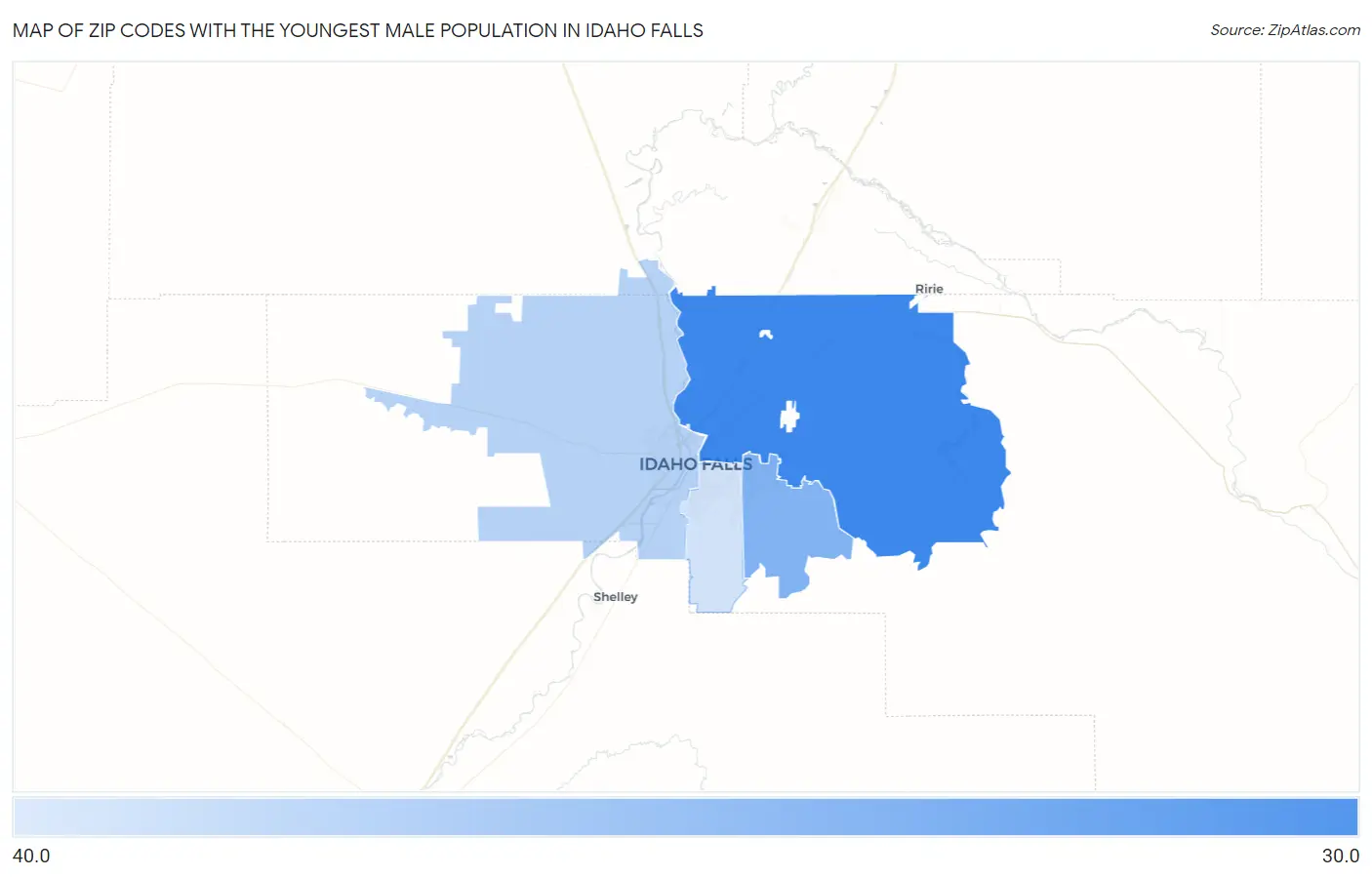 Zip Codes with the Youngest Male Population in Idaho Falls Map
