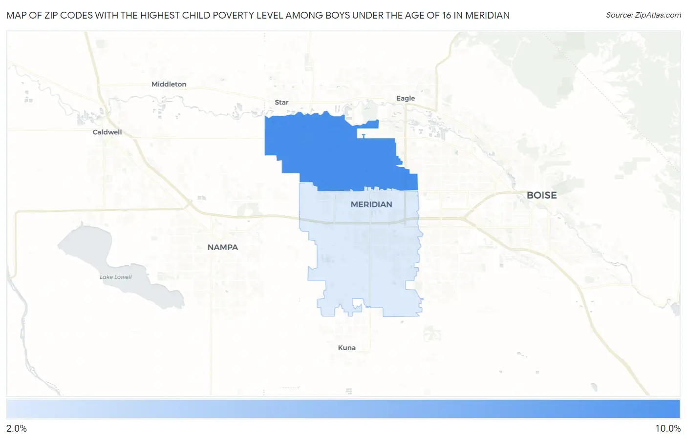 Zip Codes with the Highest Child Poverty Level Among Boys Under the Age of 16 in Meridian Map