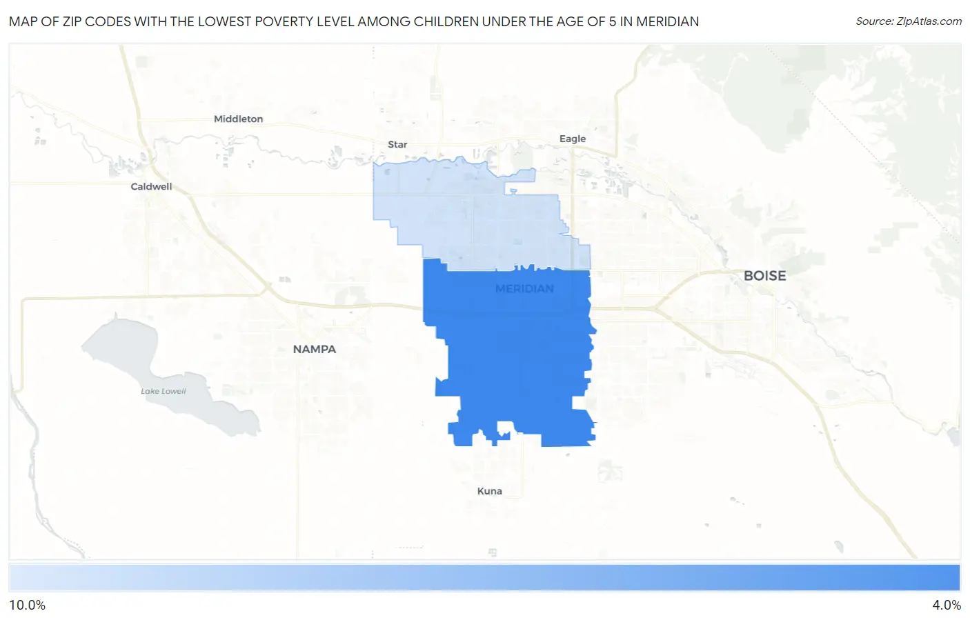 Zip Codes with the Lowest Poverty Level Among Children Under the Age of 5 in Meridian Map