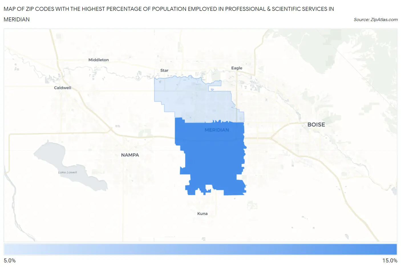 Zip Codes with the Highest Percentage of Population Employed in Professional & Scientific Services in Meridian Map