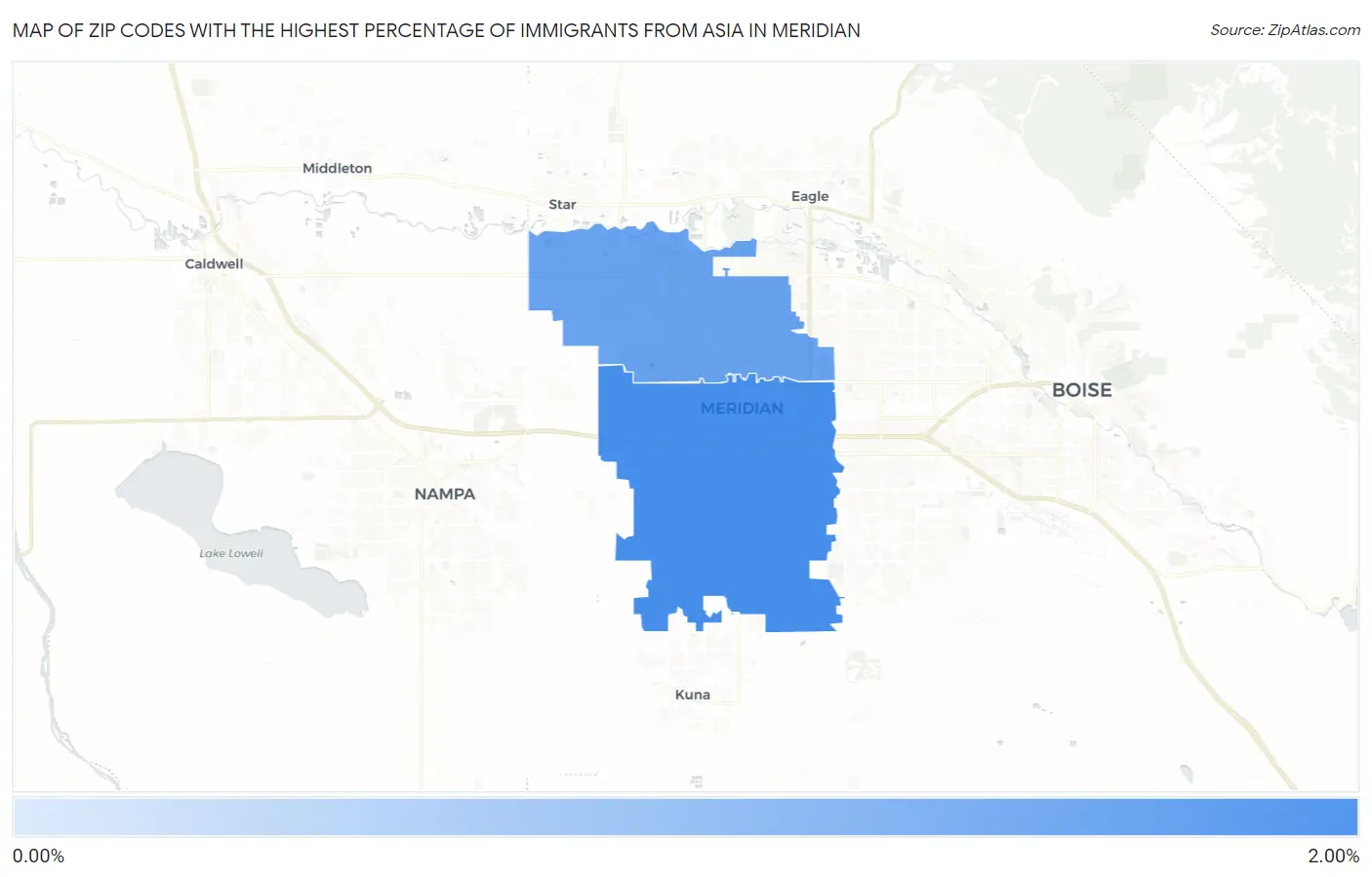 Zip Codes with the Highest Percentage of Immigrants from Asia in Meridian Map