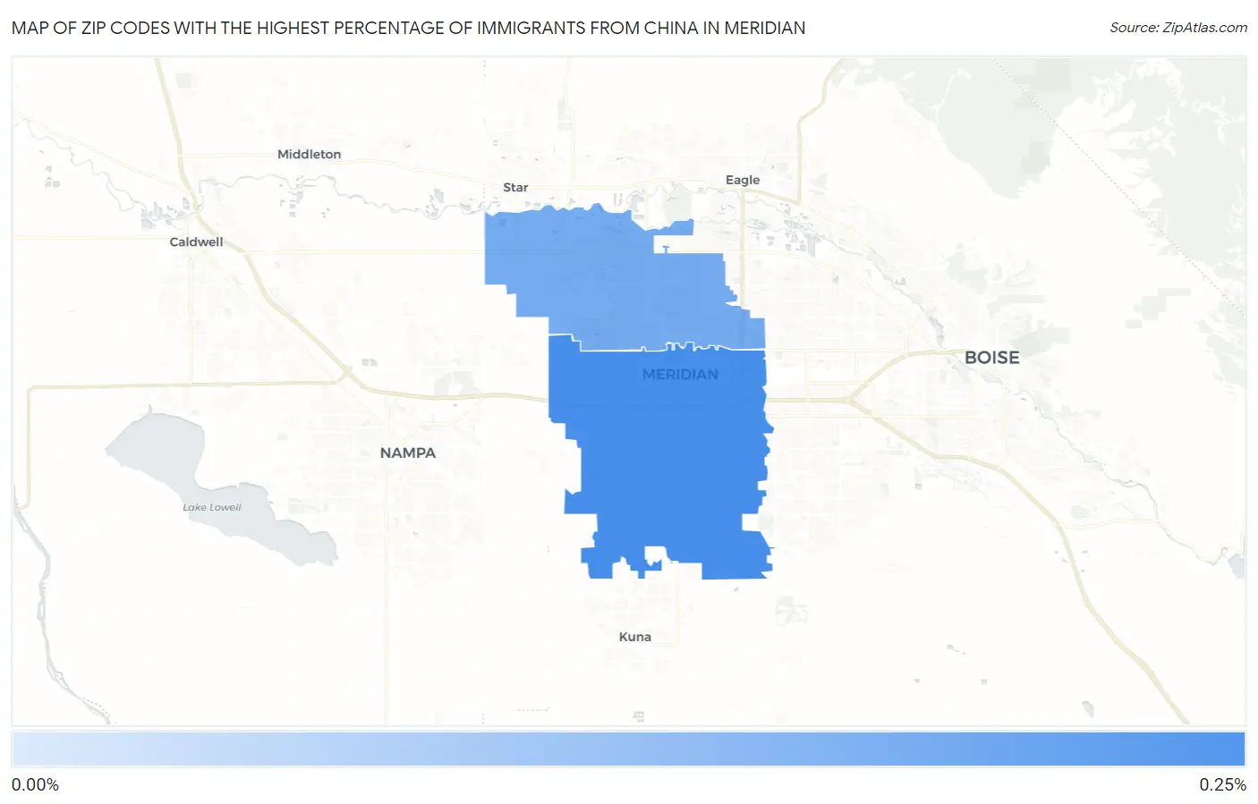 Zip Codes with the Highest Percentage of Immigrants from China in Meridian Map