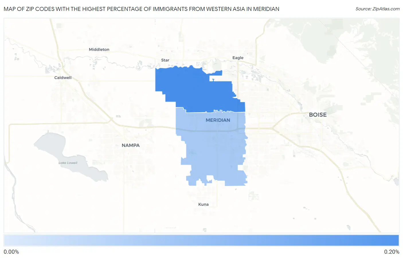 Zip Codes with the Highest Percentage of Immigrants from Western Asia in Meridian Map