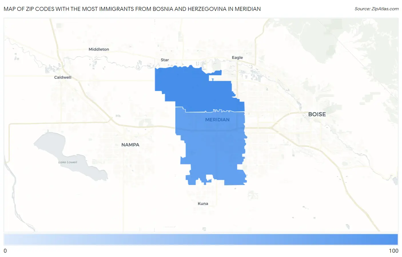 Zip Codes with the Most Immigrants from Bosnia and Herzegovina in Meridian Map