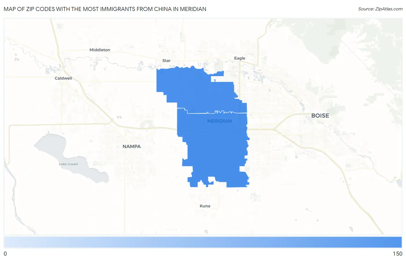 Zip Codes with the Most Immigrants from China in Meridian Map