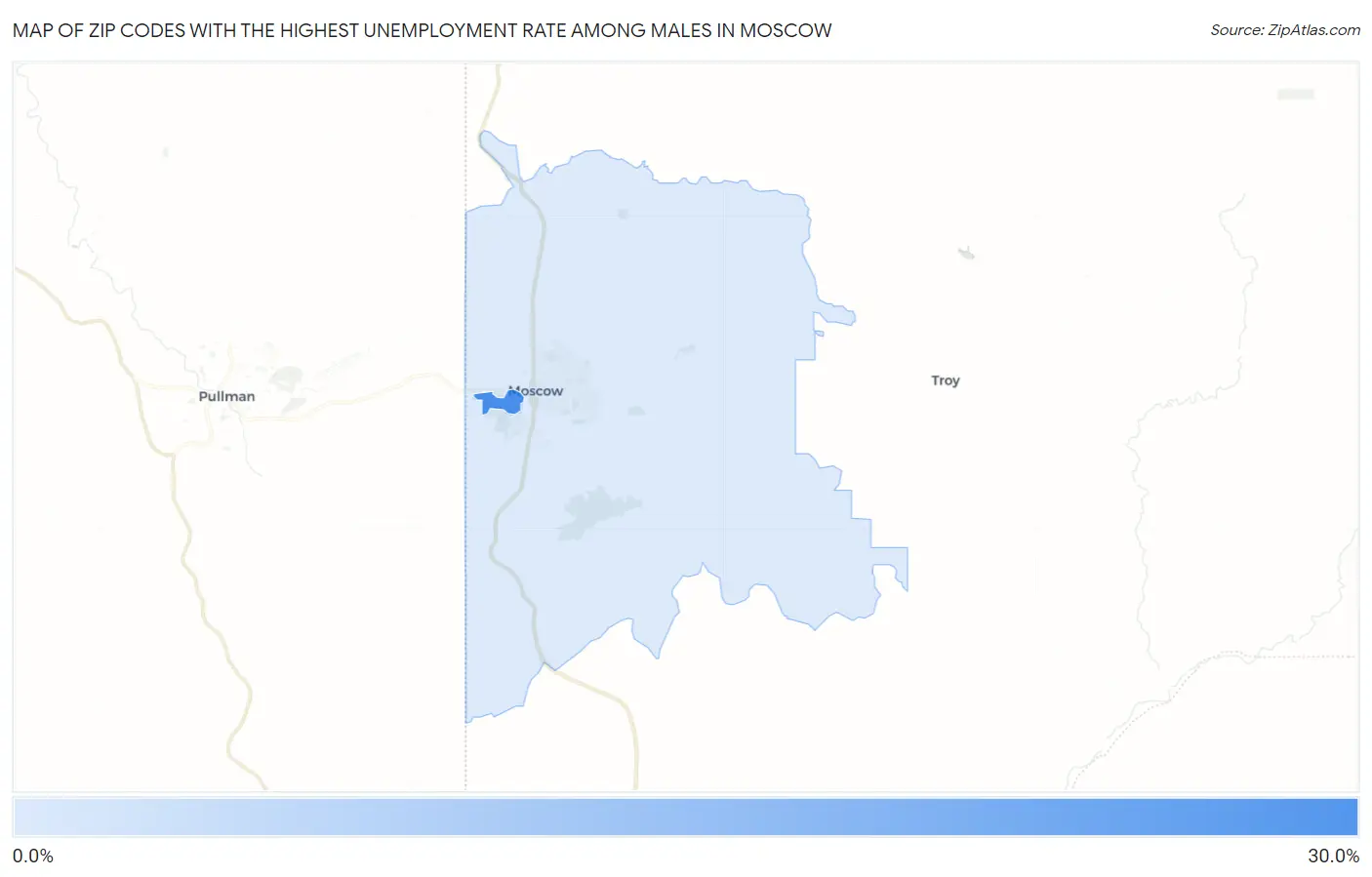 Zip Codes with the Highest Unemployment Rate Among Males in Moscow Map