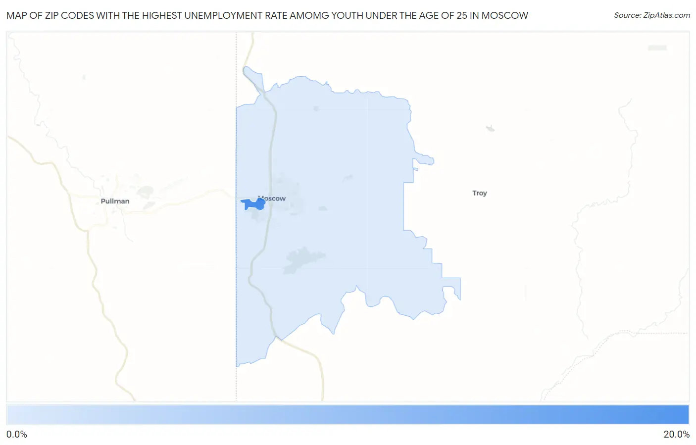 Zip Codes with the Highest Unemployment Rate Amomg Youth Under the Age of 25 in Moscow Map