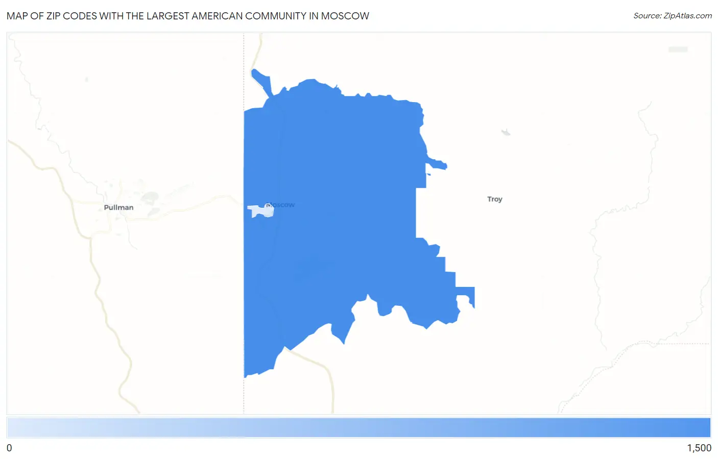 Zip Codes with the Largest American Community in Moscow Map