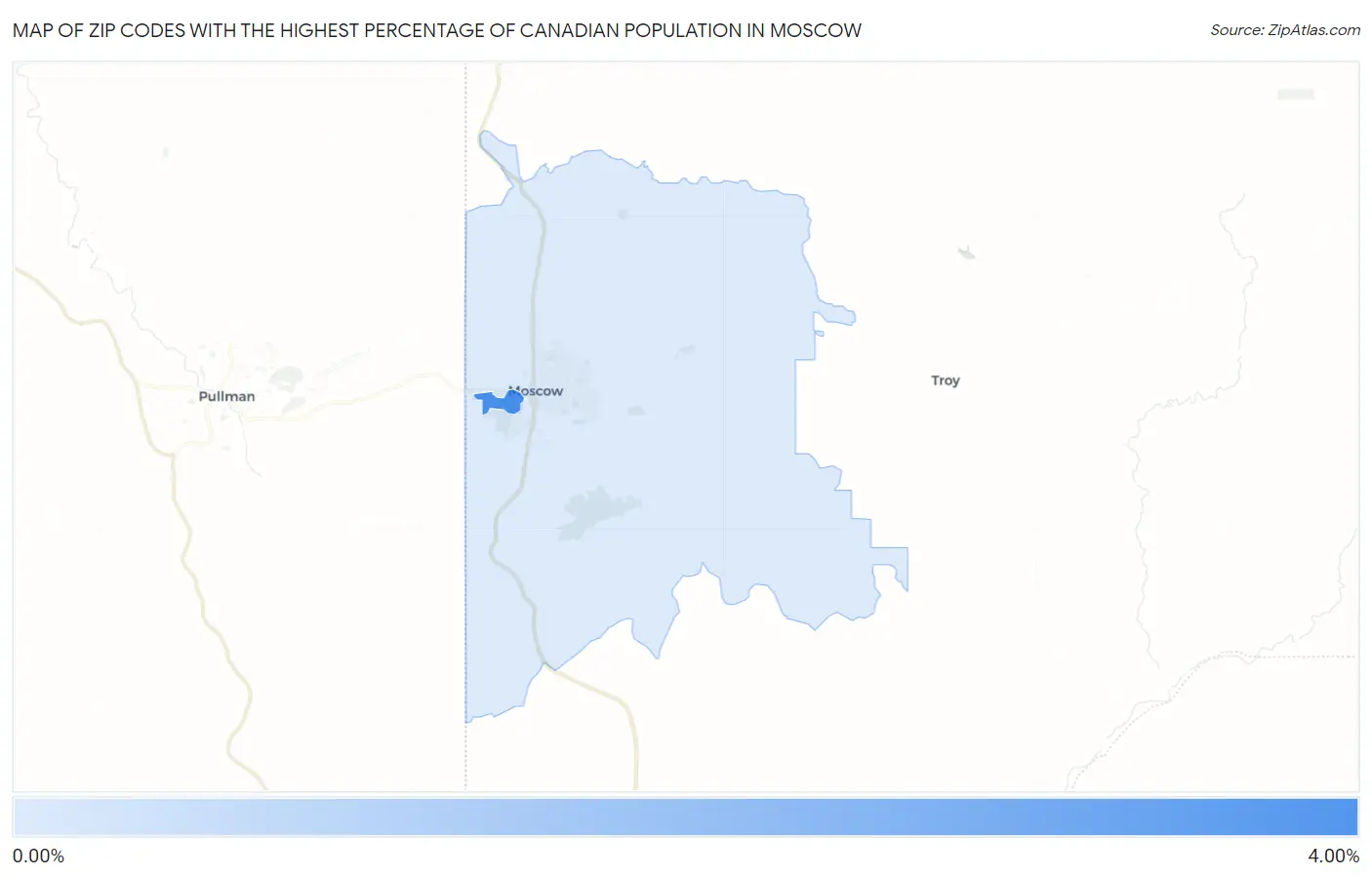 Zip Codes with the Highest Percentage of Canadian Population in Moscow Map