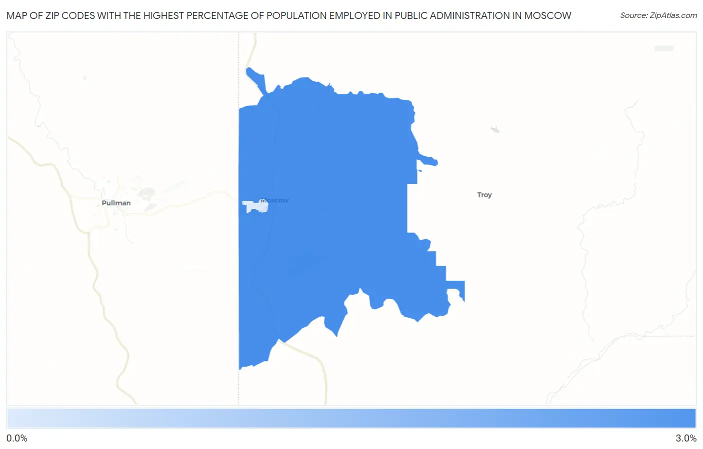 Zip Codes with the Highest Percentage of Population Employed in Public Administration in Moscow Map