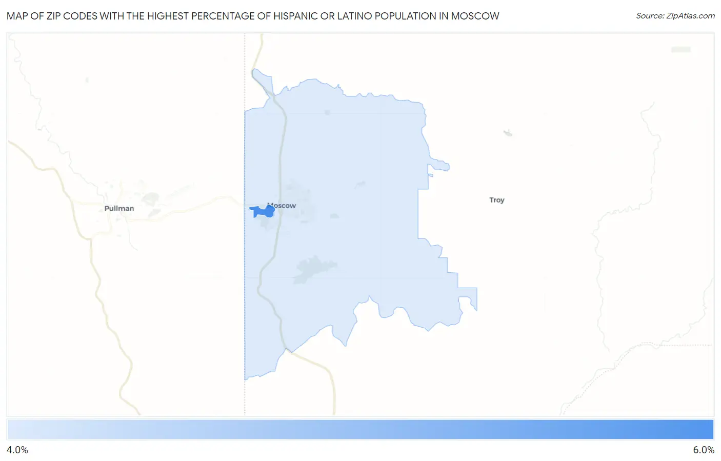 Zip Codes with the Highest Percentage of Hispanic or Latino Population in Moscow Map
