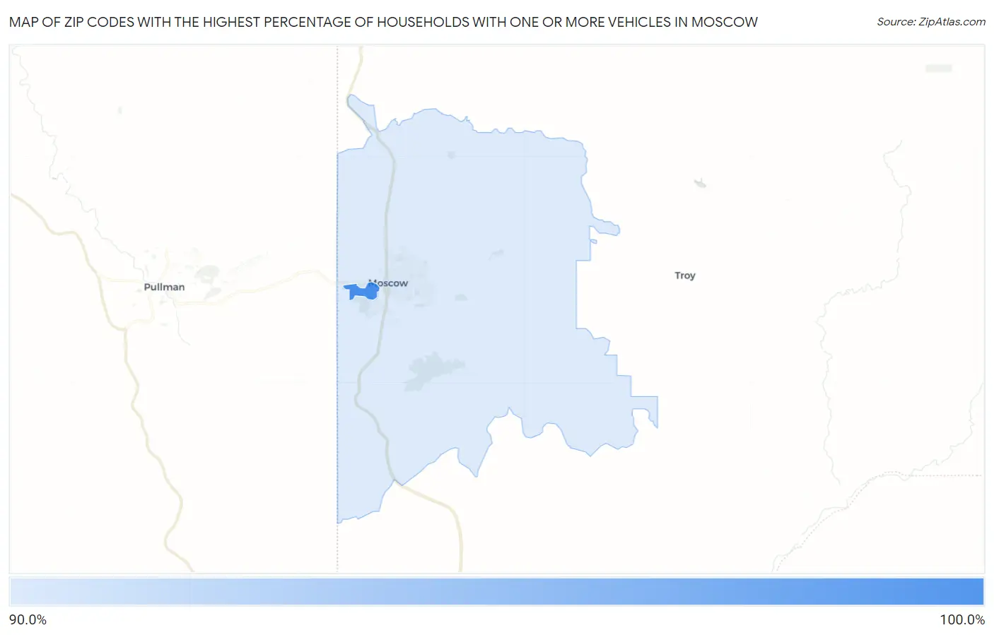 Zip Codes with the Highest Percentage of Households With One or more Vehicles in Moscow Map