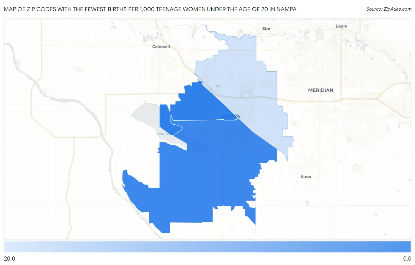 Zip Codes with the Fewest Births per 1,000 Teenage Women Under the Age of 20 in Nampa Map