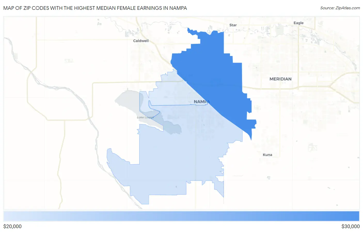 Zip Codes with the Highest Median Female Earnings in Nampa Map