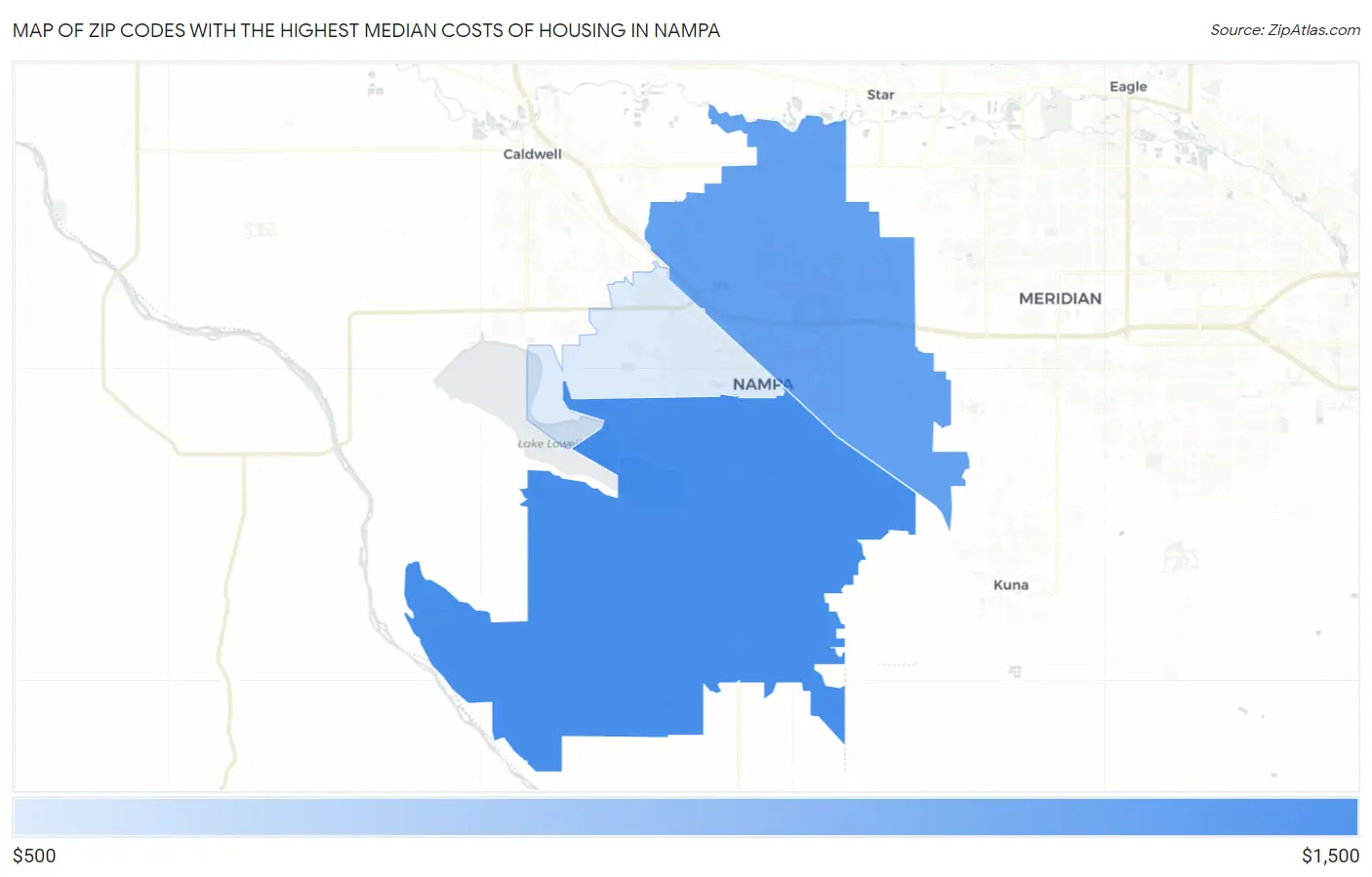 Zip Codes with the Highest Median Costs of Housing in Nampa Map