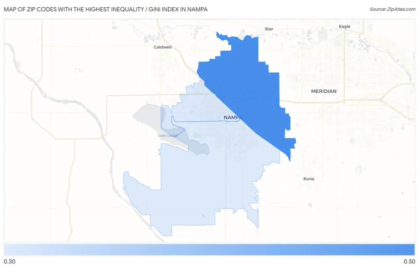 Zip Codes with the Highest Inequality / Gini Index in Nampa Map
