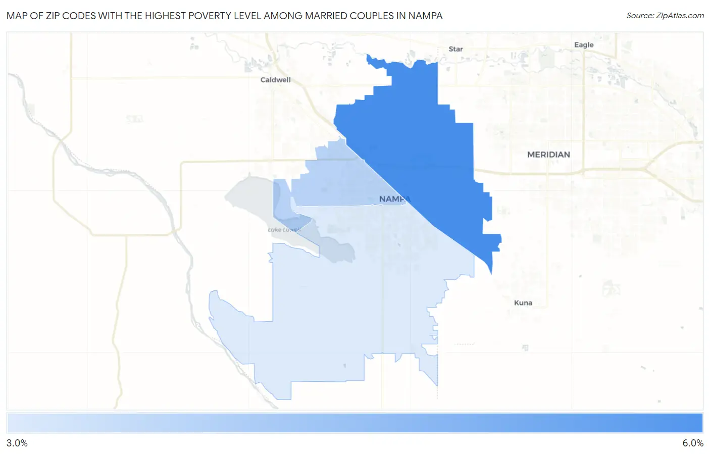 Zip Codes with the Highest Poverty Level Among Married Couples in Nampa Map
