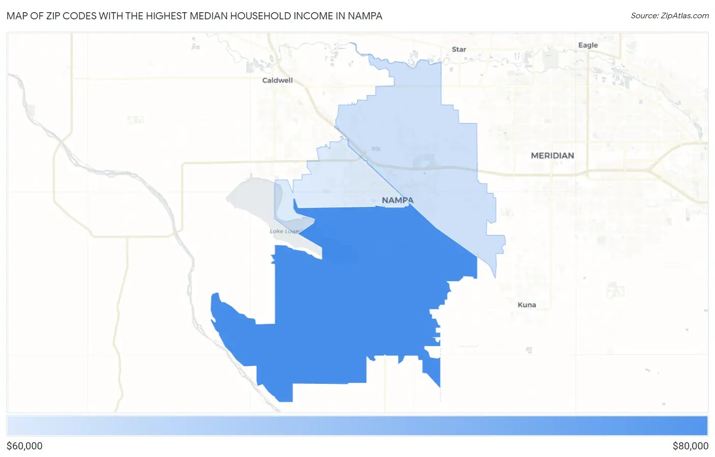 Zip Codes with the Highest Median Household Income in Nampa Map