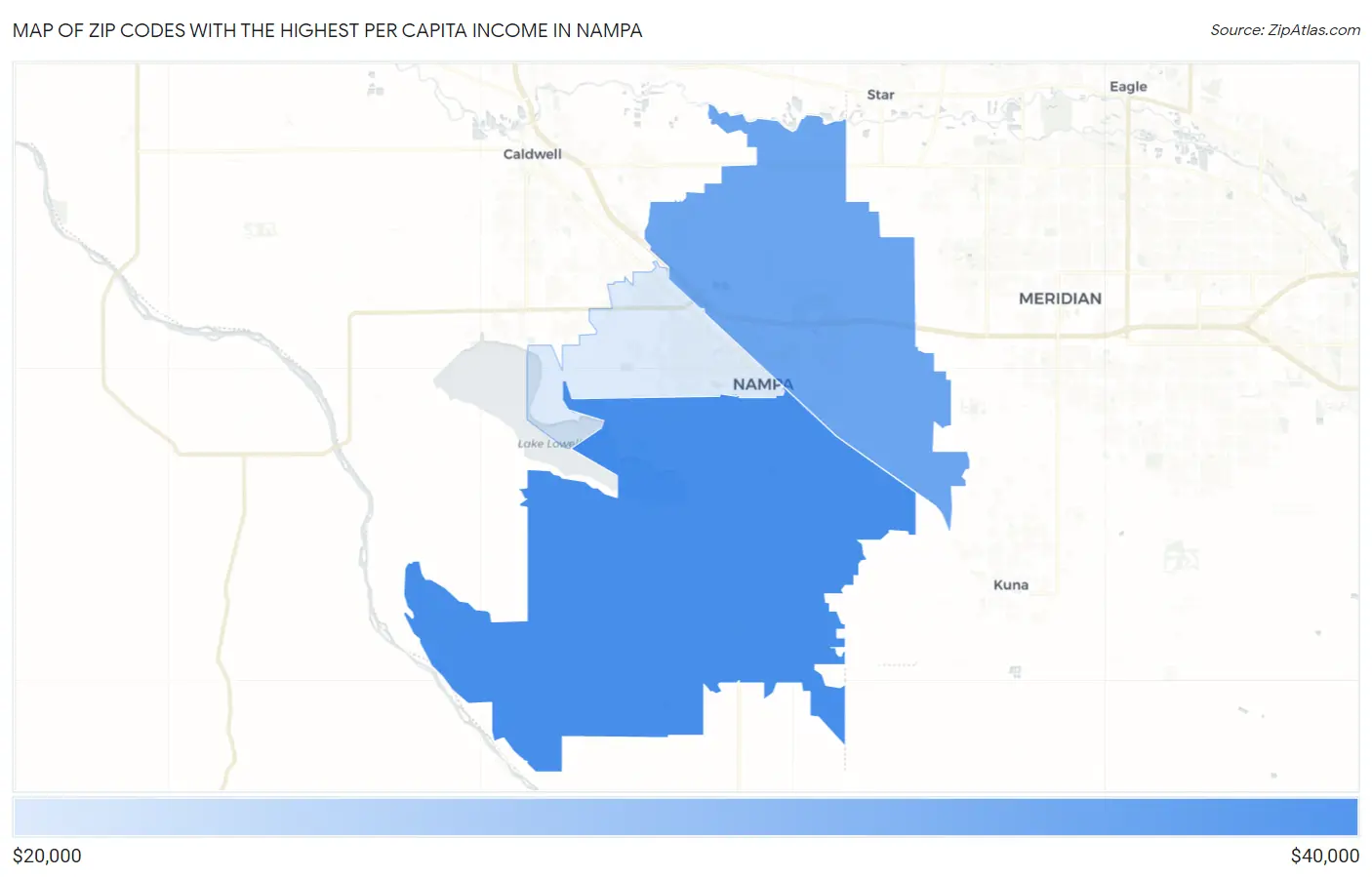 Zip Codes with the Highest Per Capita Income in Nampa Map