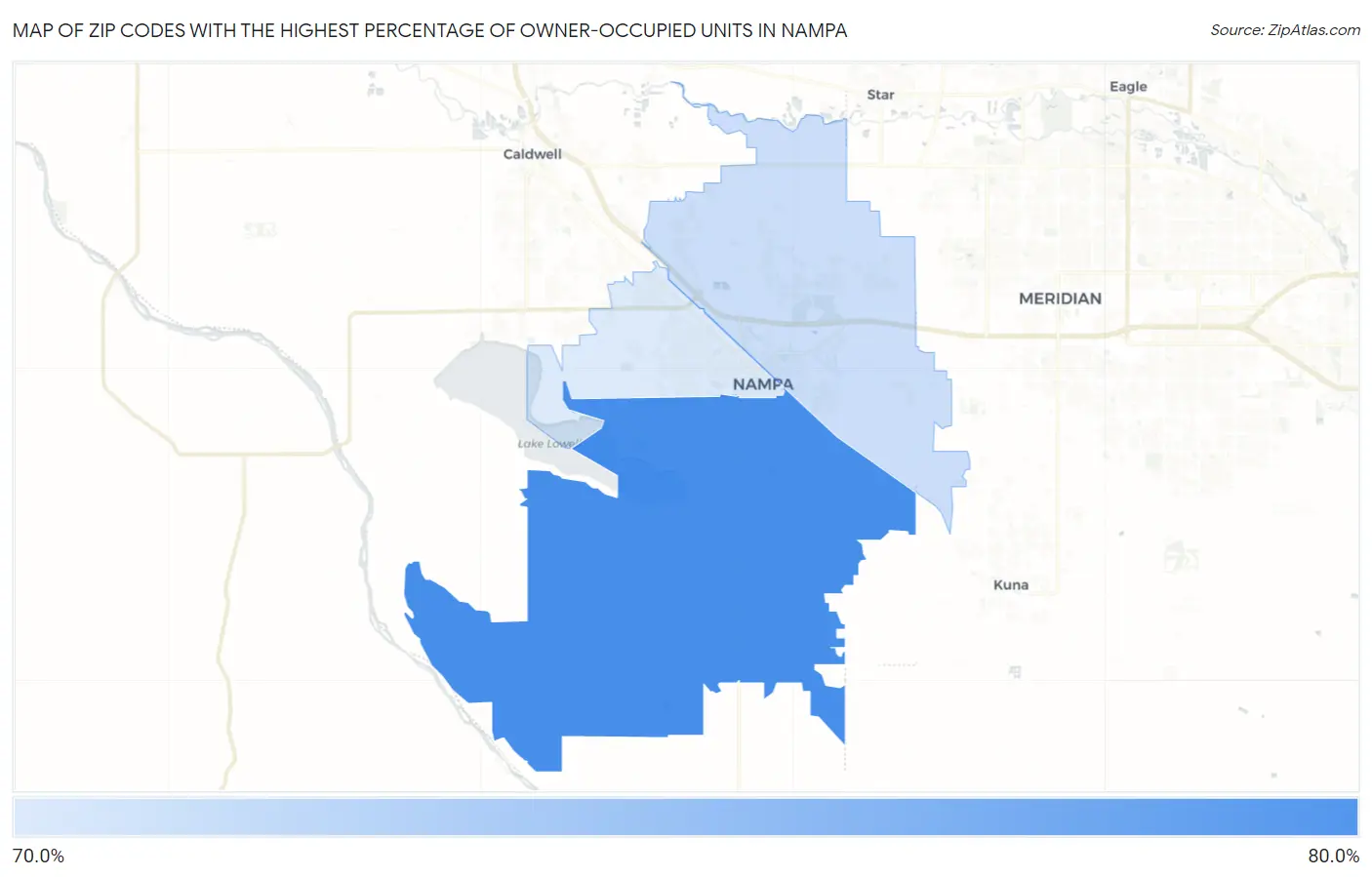 Zip Codes with the Highest Percentage of Owner-Occupied Units in Nampa Map