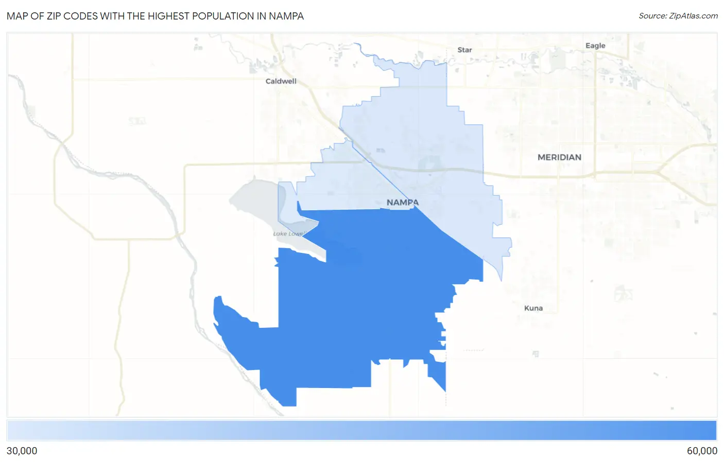 Zip Codes with the Highest Population in Nampa Map