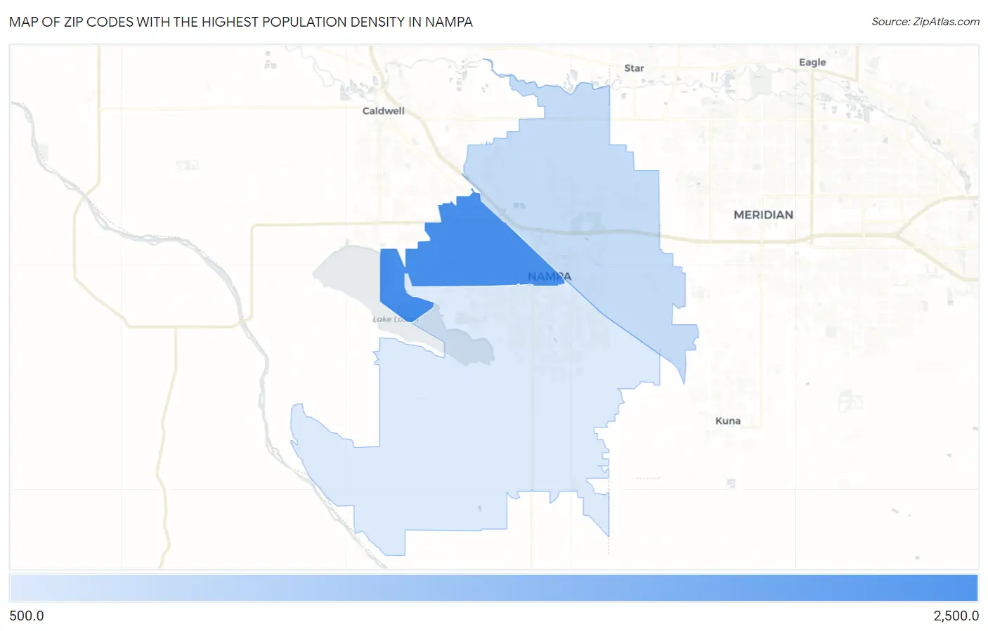 Zip Codes with the Highest Population Density in Nampa Map