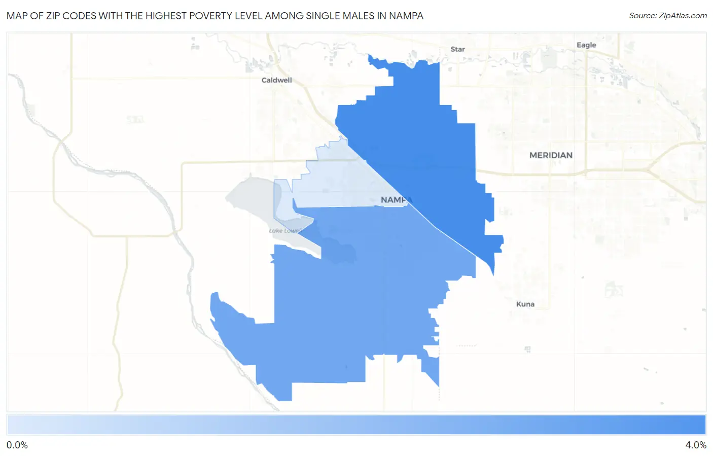 Zip Codes with the Highest Poverty Level Among Single Males in Nampa Map