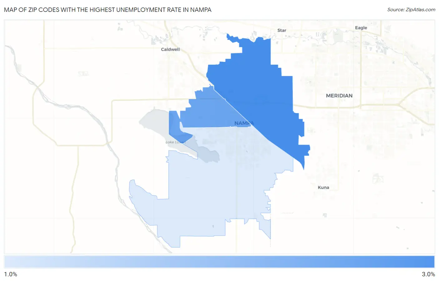Zip Codes with the Highest Unemployment Rate in Nampa Map