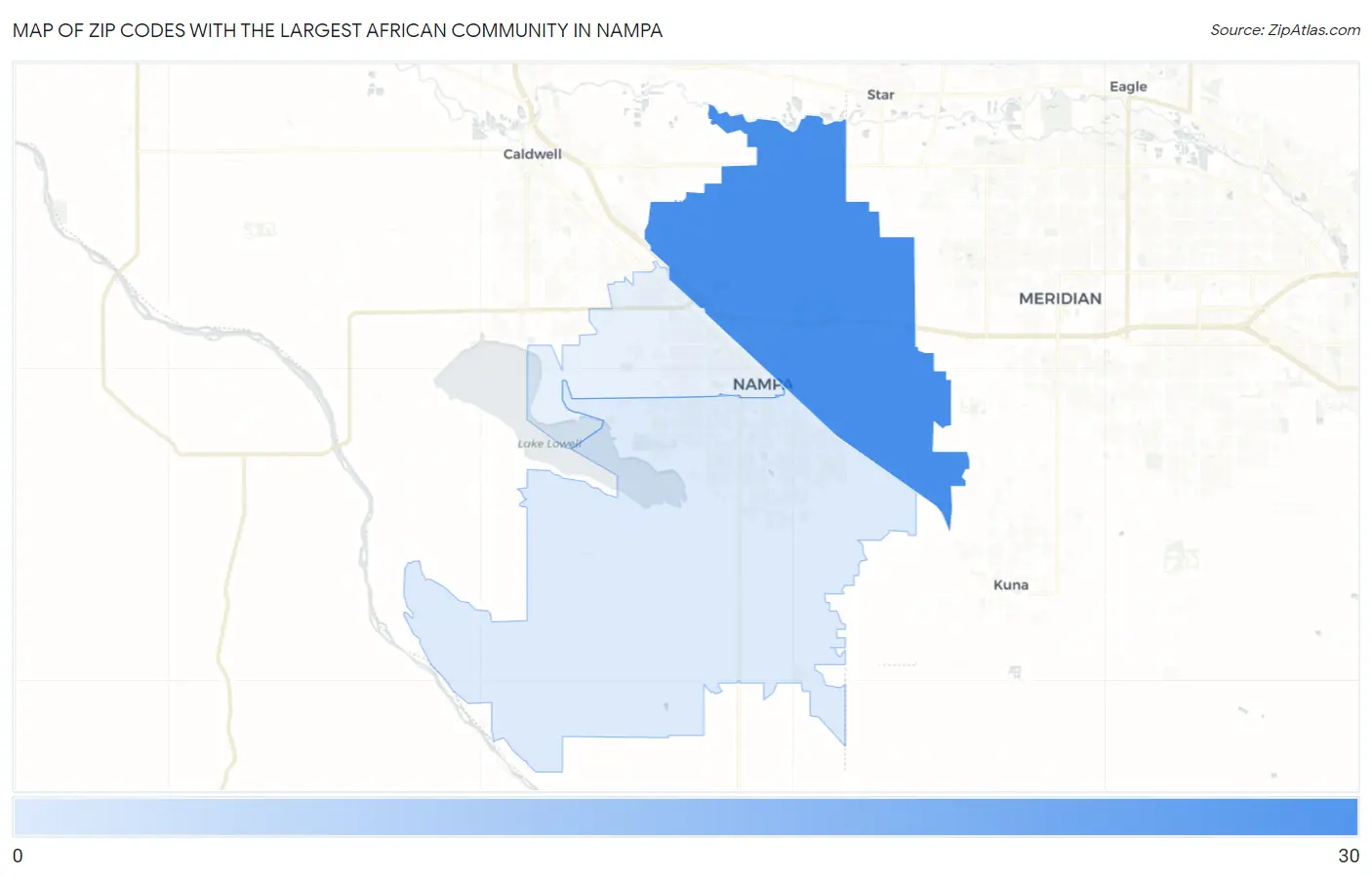 Zip Codes with the Largest African Community in Nampa Map