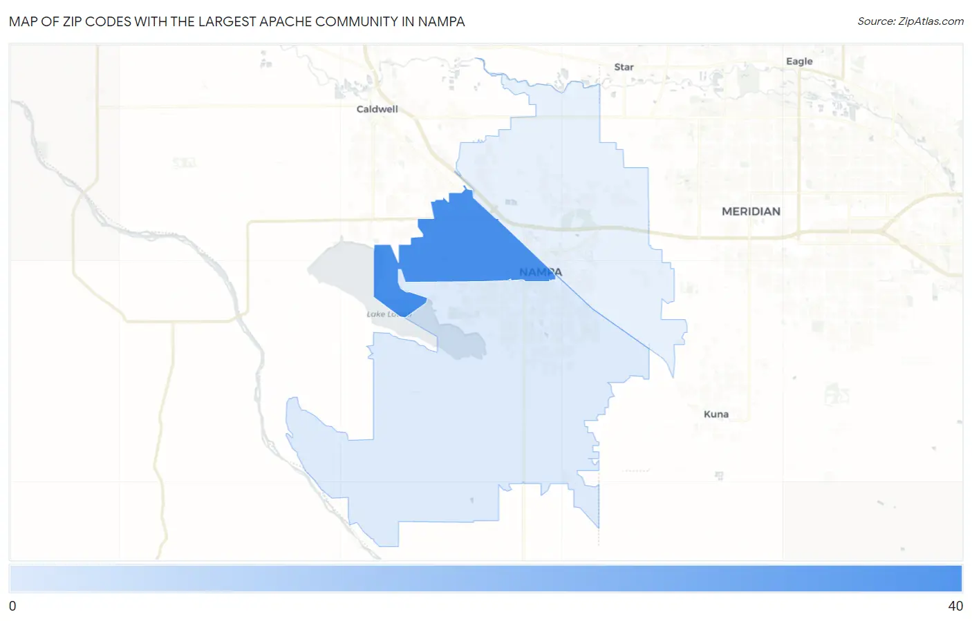 Zip Codes with the Largest Apache Community in Nampa Map