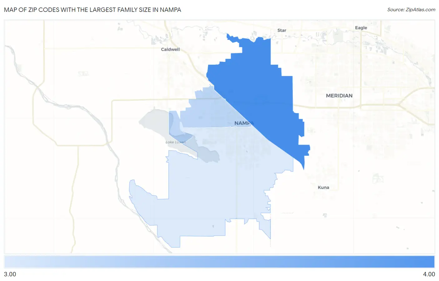 Zip Codes with the Largest Family Size in Nampa Map