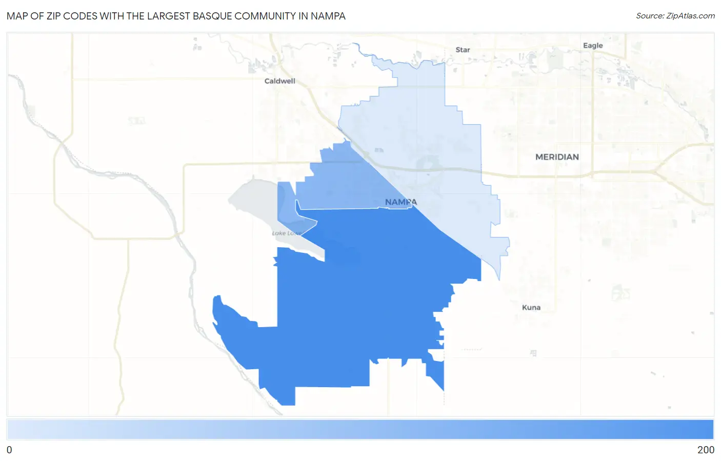 Zip Codes with the Largest Basque Community in Nampa Map