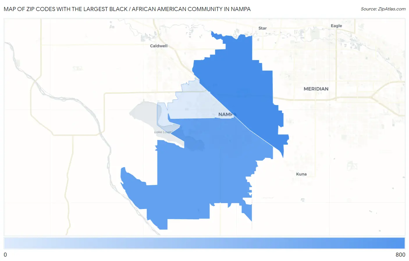 Zip Codes with the Largest Black / African American Community in Nampa Map