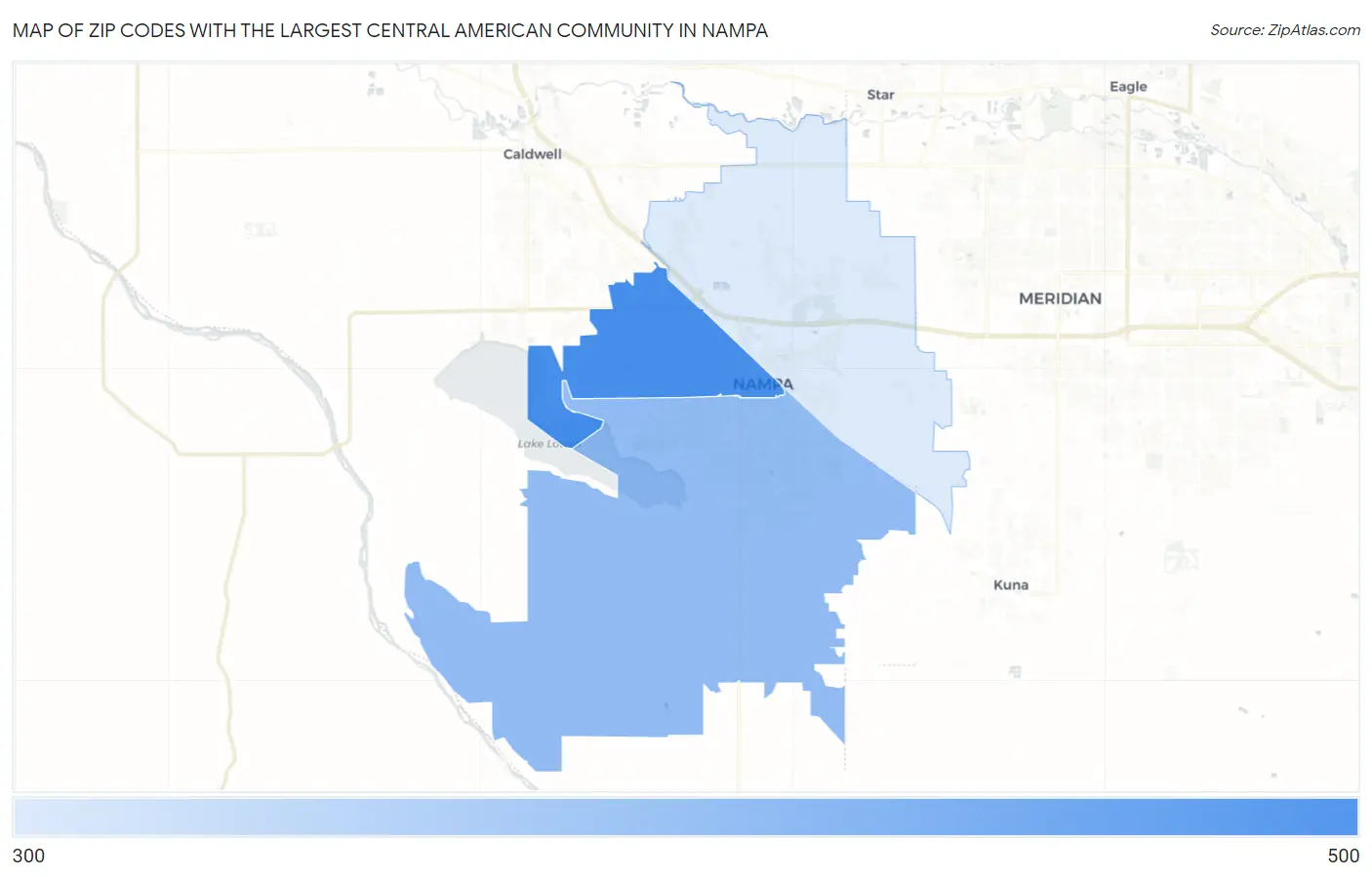 Zip Codes with the Largest Central American Community in Nampa Map