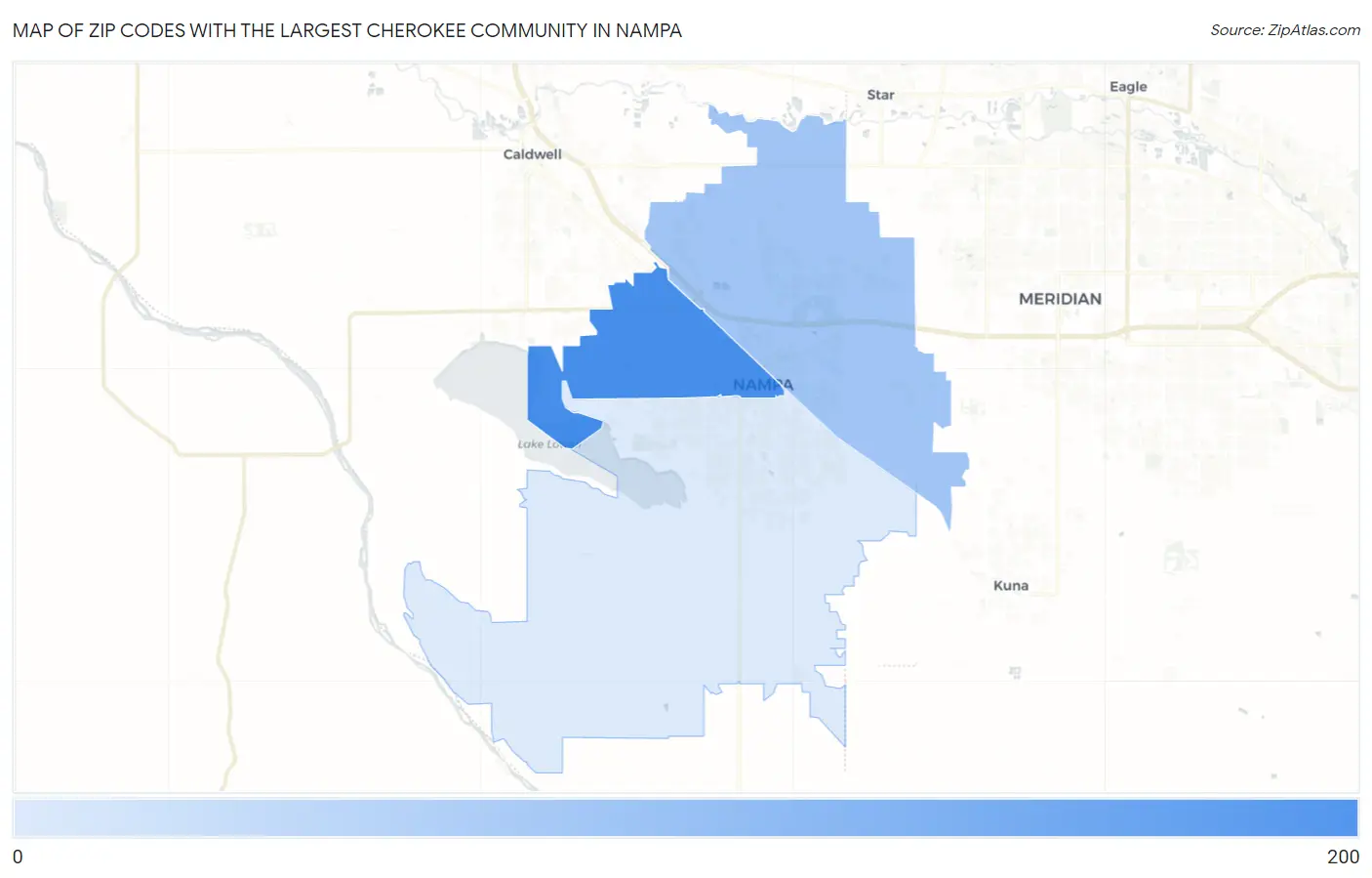 Zip Codes with the Largest Cherokee Community in Nampa Map