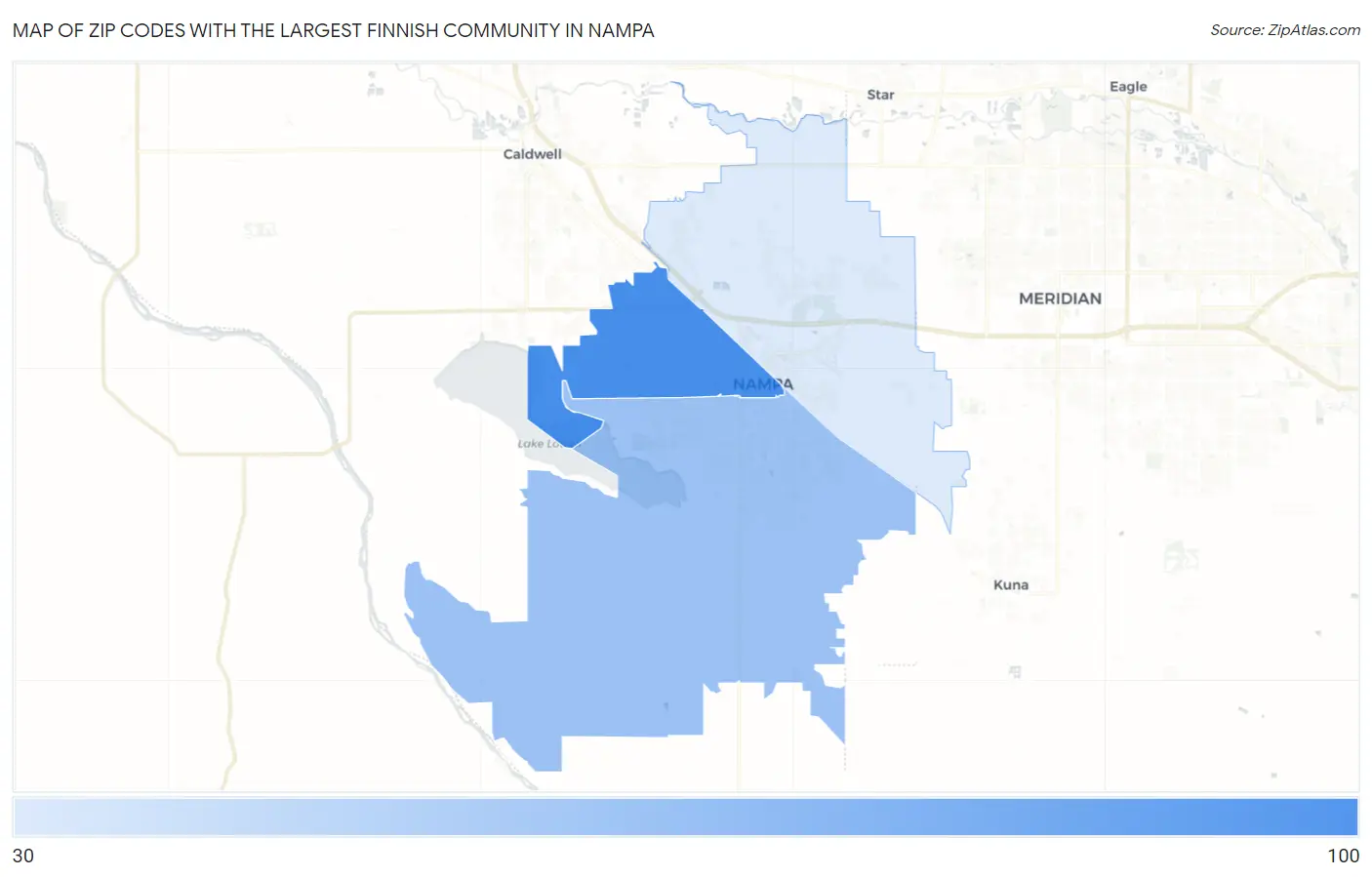 Zip Codes with the Largest Finnish Community in Nampa Map