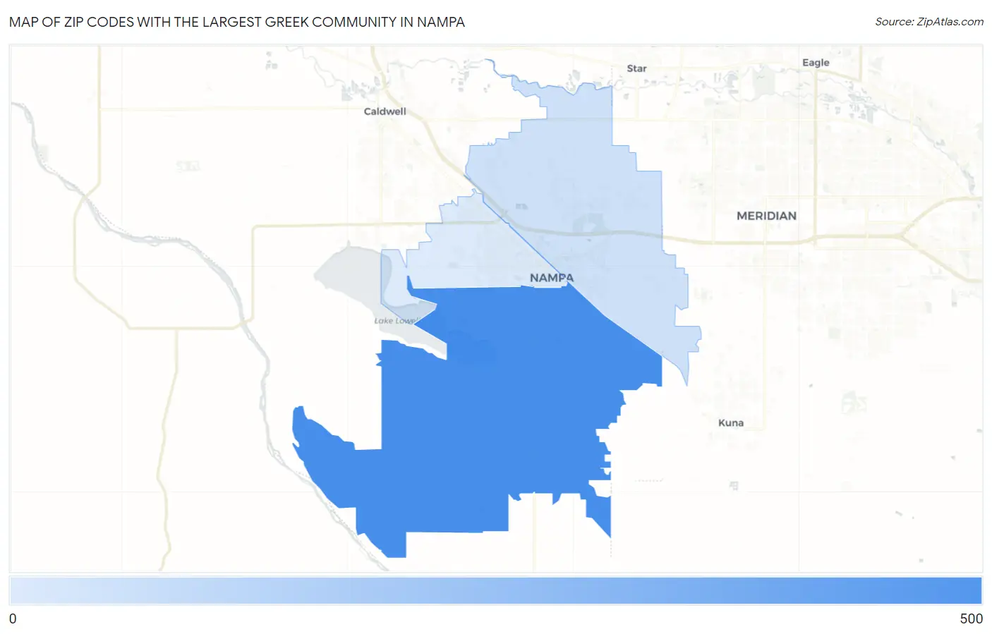 Zip Codes with the Largest Greek Community in Nampa Map