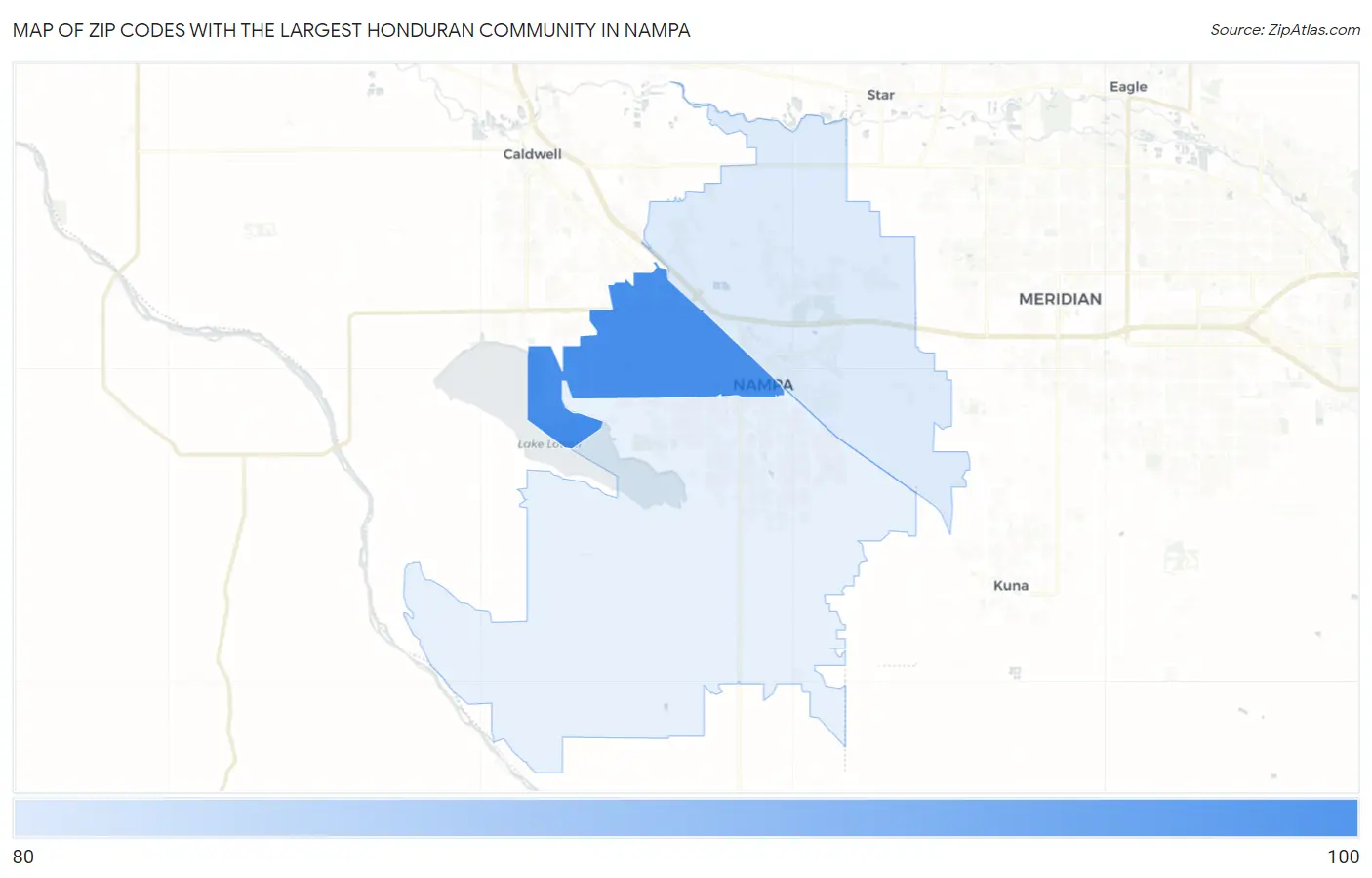 Zip Codes with the Largest Honduran Community in Nampa Map